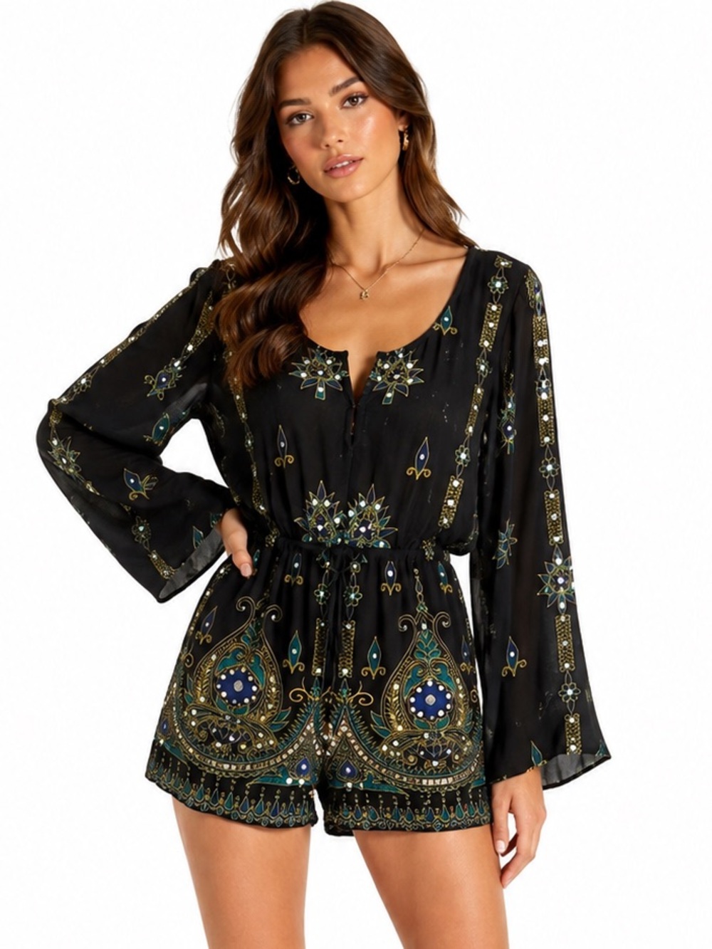 Anna Sui Sequin romper Indian style Paisley fabric